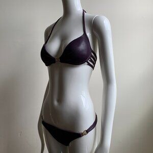 Sauvage california Plum gold crystal strappy underwire luxury bikini